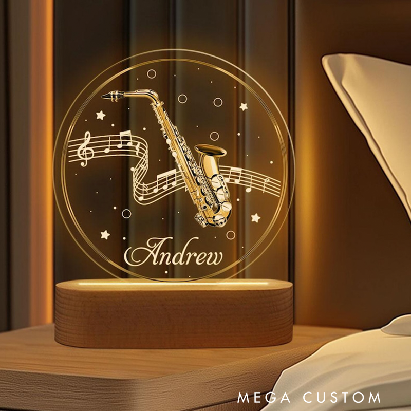 Personalize Saxophone LED Lamp Instrument Night Light Acrylic Saxophone Lamp Music Lover Gift Custom Saxophone Bedside Table