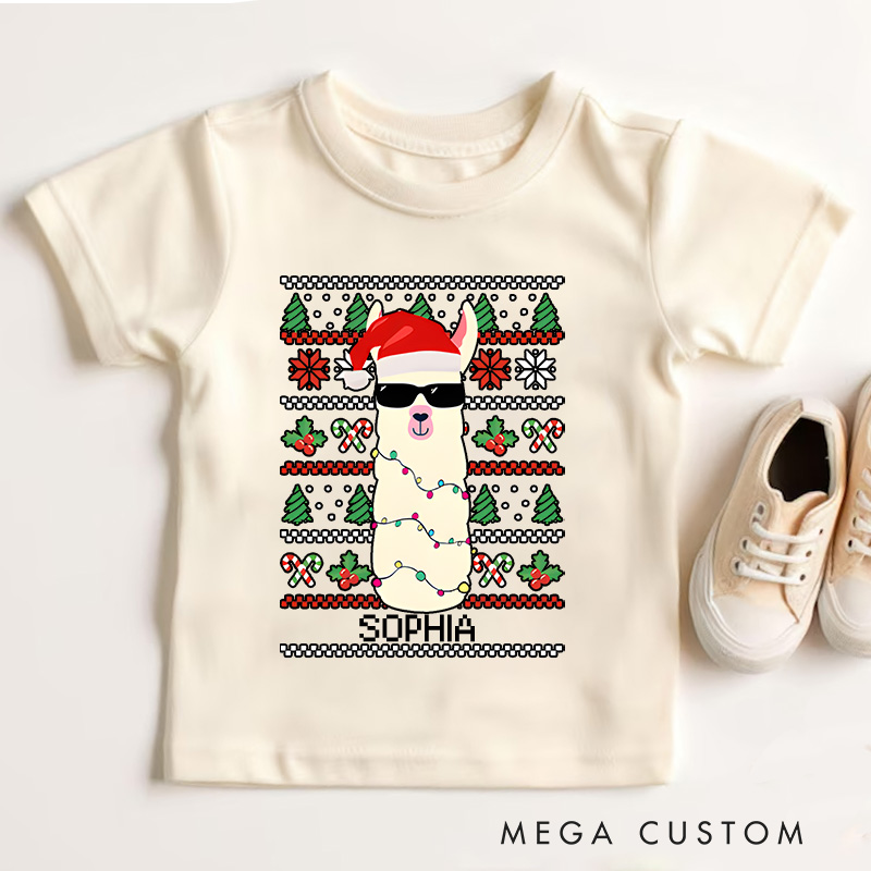 Personalized Snowman with Santa Hat and Scarf Christmas Kids T-Shirt