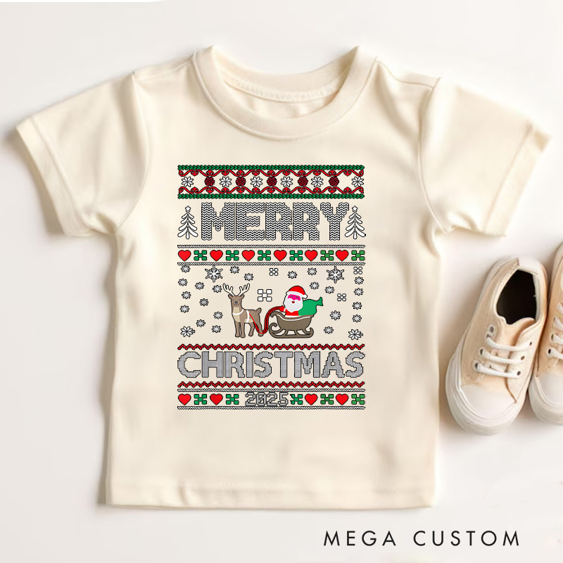 Personalized Ugly Sweater Style Merry Christmas Text Christmas Kids T-Shirt