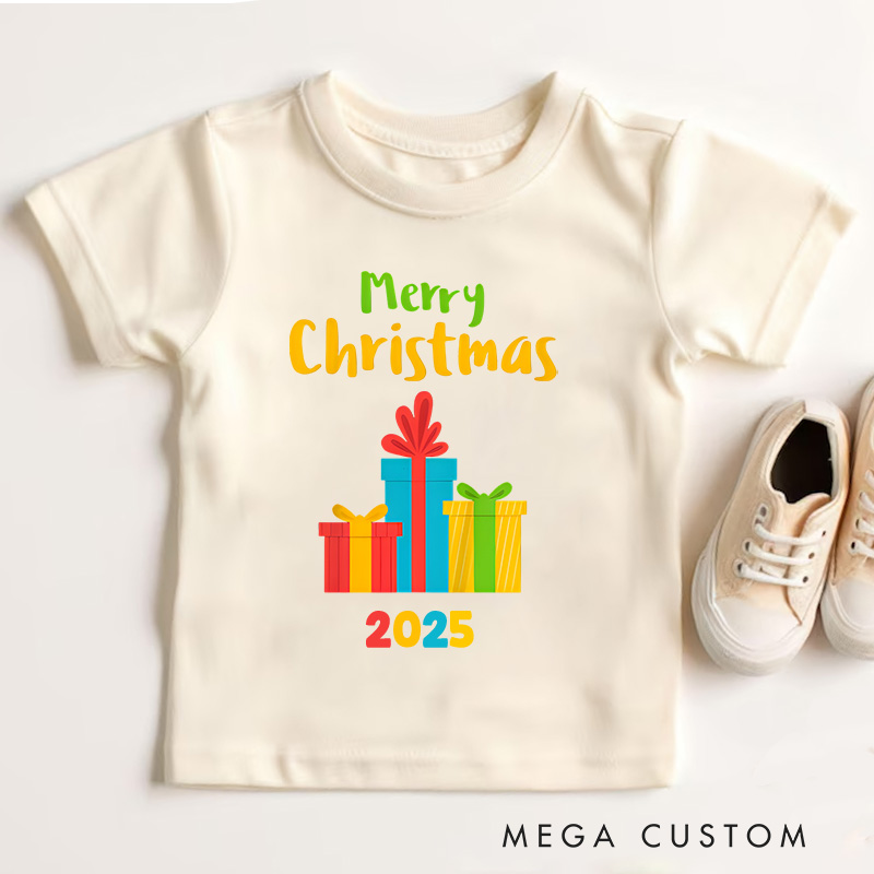 Personalized Merry Christmas with Colorful Gift Boxes Christmas Kids T-Shirt