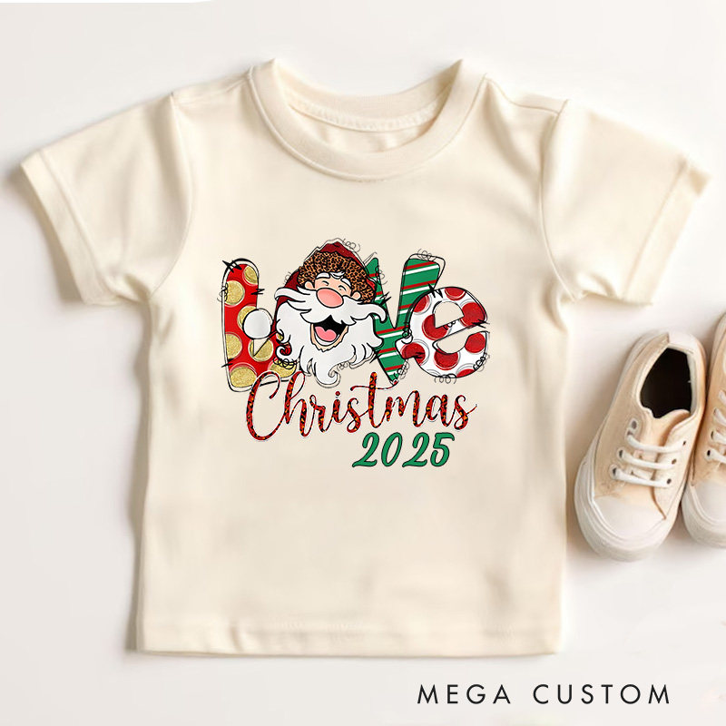Personalized Santa and Candy Cane with Festive Text Christmas Kids T-Shirt
