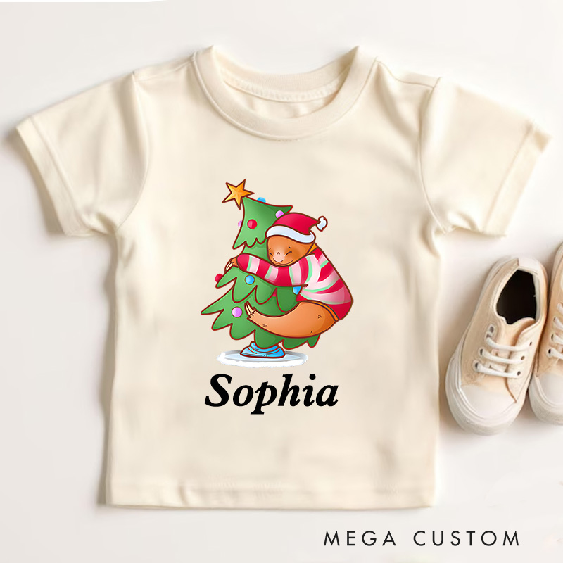 Personalized Christmas Tree with Star and Ornaments Christmas Kids T-Shirt