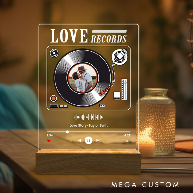 Personalized Photo Music Night Light Custom Vinyl Record Plaque Album Cover Song Plaque Bedroom Decor Night Lamp