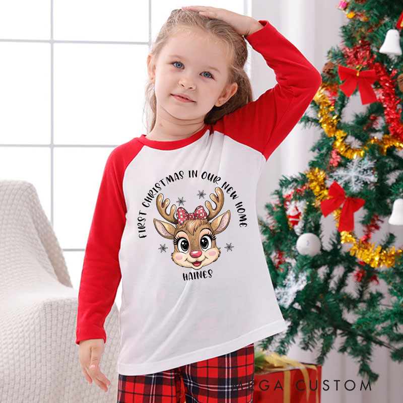 Personalized Kids Christmas Pajamas First Christmas in Our New Home Design Christmas Pajamas with Name Monogram Family Christmas PJs