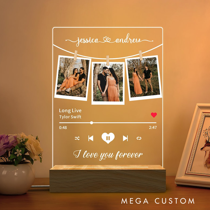 Personalized Music Photo Name Night Light Custom Photo Night Light Music Plaque Personalized Song Acrylic Plaque Bedroom Decor