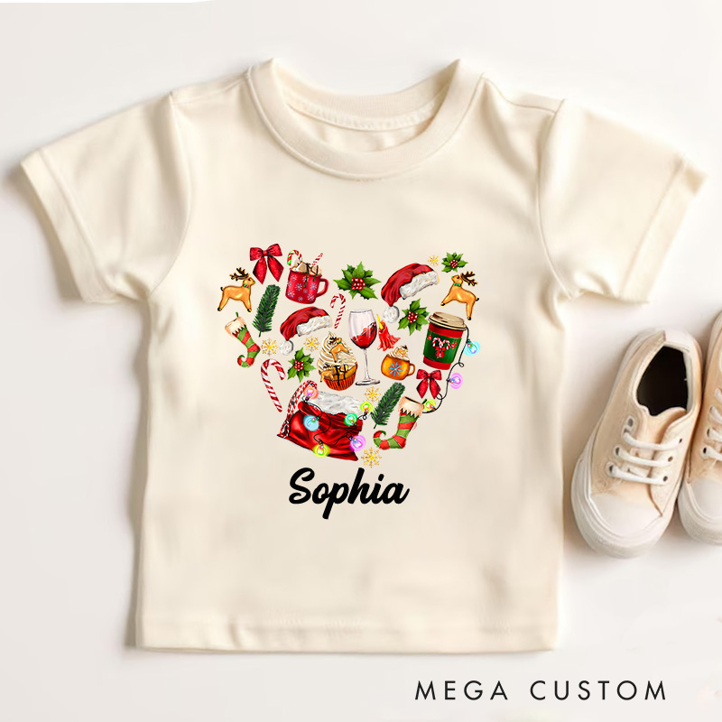 Personalized Heart Shape Made of Christmas Decorations Christmas Kids T-Shirt