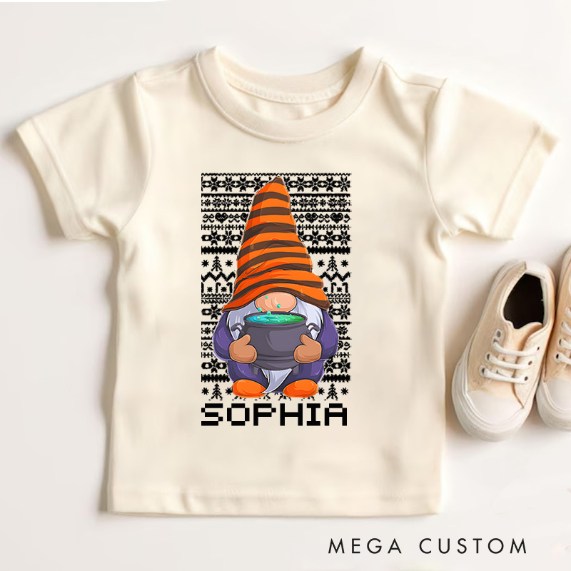 Personalized Christmas Gnome with Stars and Festive Details Christmas Kids T-Shirt