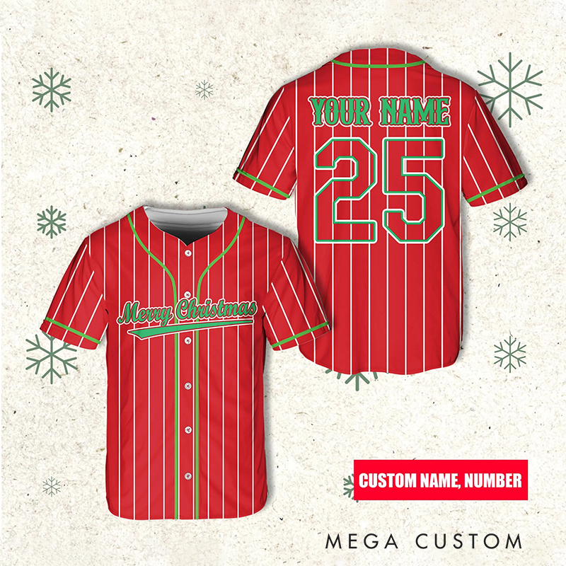 Personalized Christmas Baseball Jersey with Custom Name and Number  