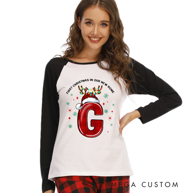 Personalized Christmas Pajamas First Christmas in Our New Home Design Custom Initial Family Christmas Pajamas Family Xmas Gift Idea