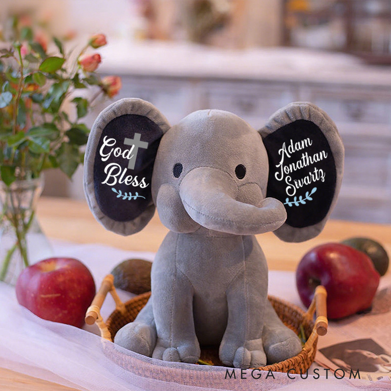 Personalized God Bless Stuffed Elephant Plush Toys with Name Religious Gift Birthday Gift Faith Gift