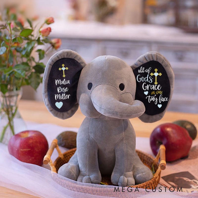 Personalized God’s Grace Stuffed Elephant Plush Toys with Name Religious Gift Birthday Gift Faith Gift 