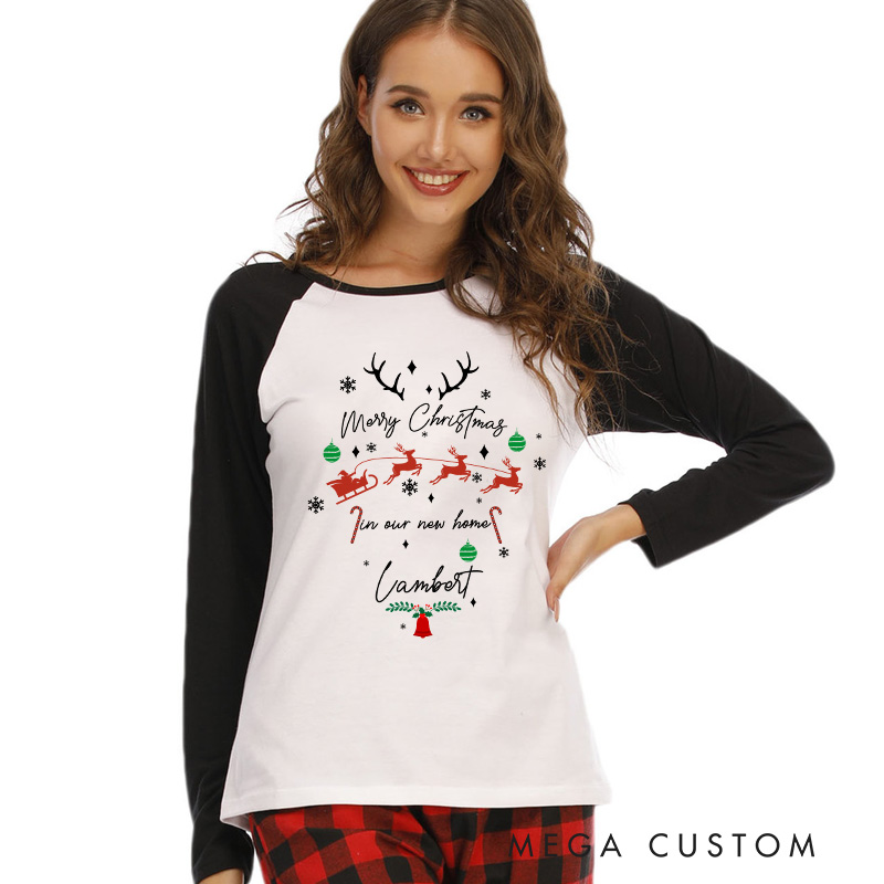 Personalized Adult Christmas Pajamas Merry Christmas in Our New Home Design Custom Family Member Pajamas Family Xmas Gift Idea