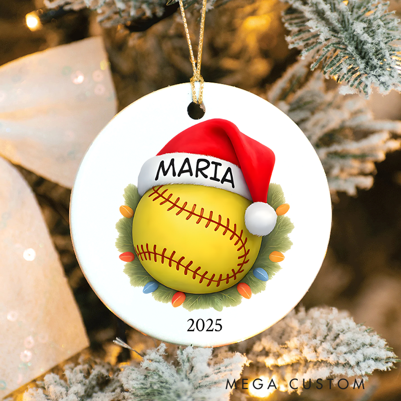 Personalized Softball Christmas Ornament with Custom Name and Year
