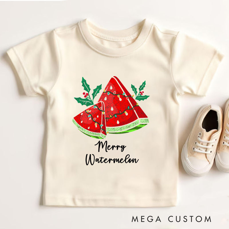 Personalized Watermelon Slice with Festive Holiday Twist Christmas Kids T-Shirt