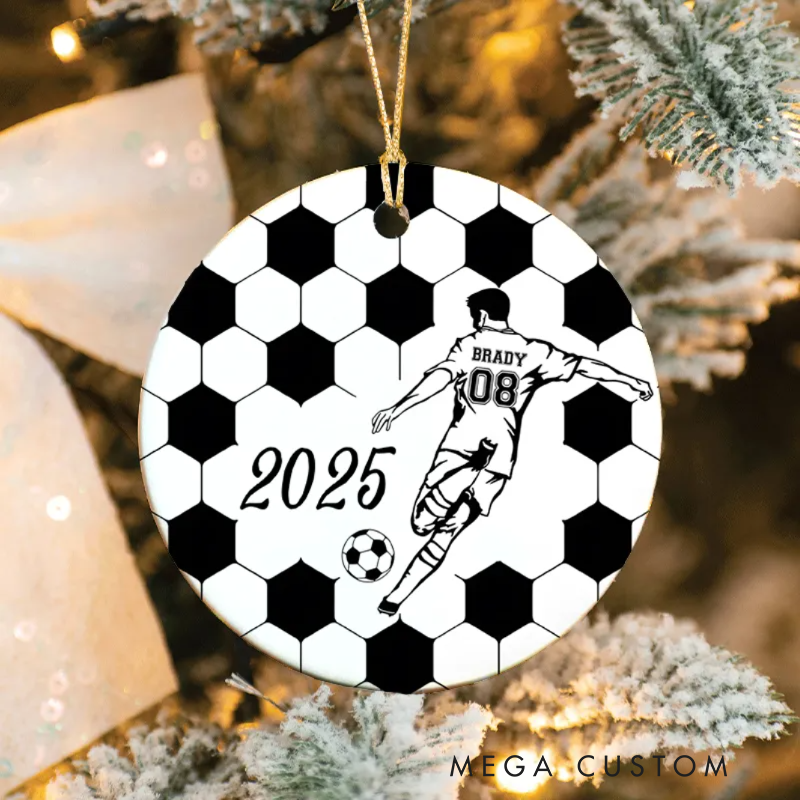 Personalized Soccer Player Ornament with Custom Name, Number, and Year