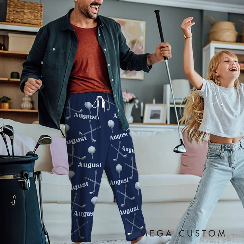 Personalized Golf Themed Pajama Pants with Custom Name Design  