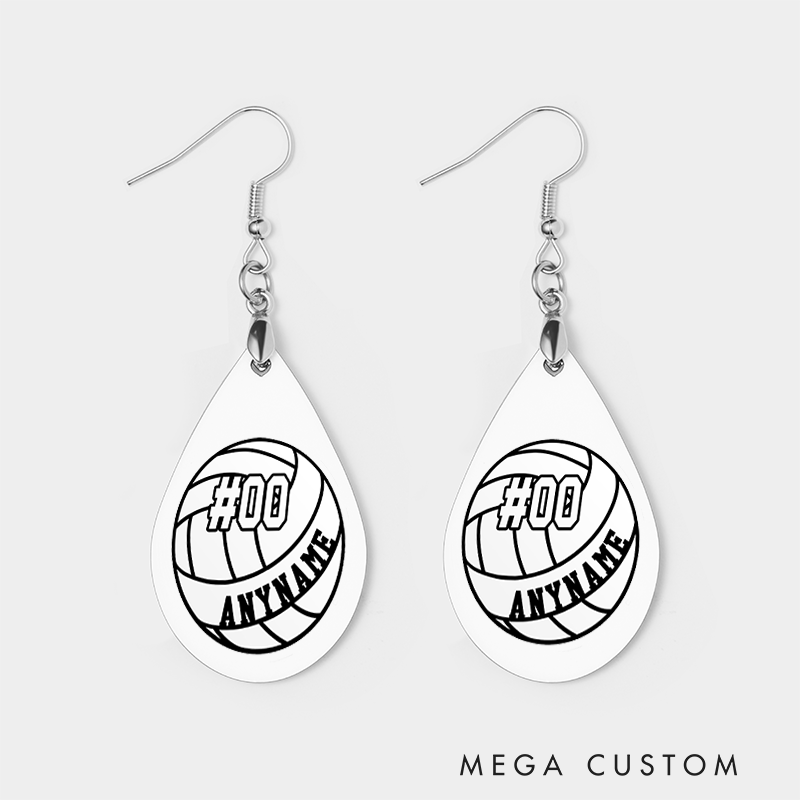 Personalized Volleyball Wooden Earrings Custom Name and Number for Sports Lovers