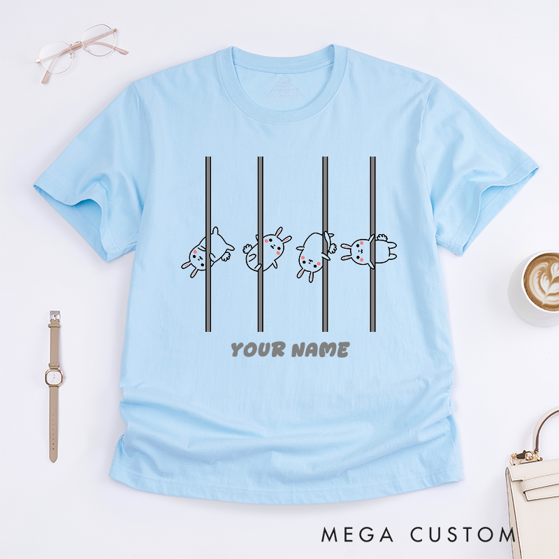 Personalized Cute Bunny Pole Dance T-Shirts Custom Name Gift for Girls Women Unique Kawaii Animal Design Lover Shirt Perfect for Present