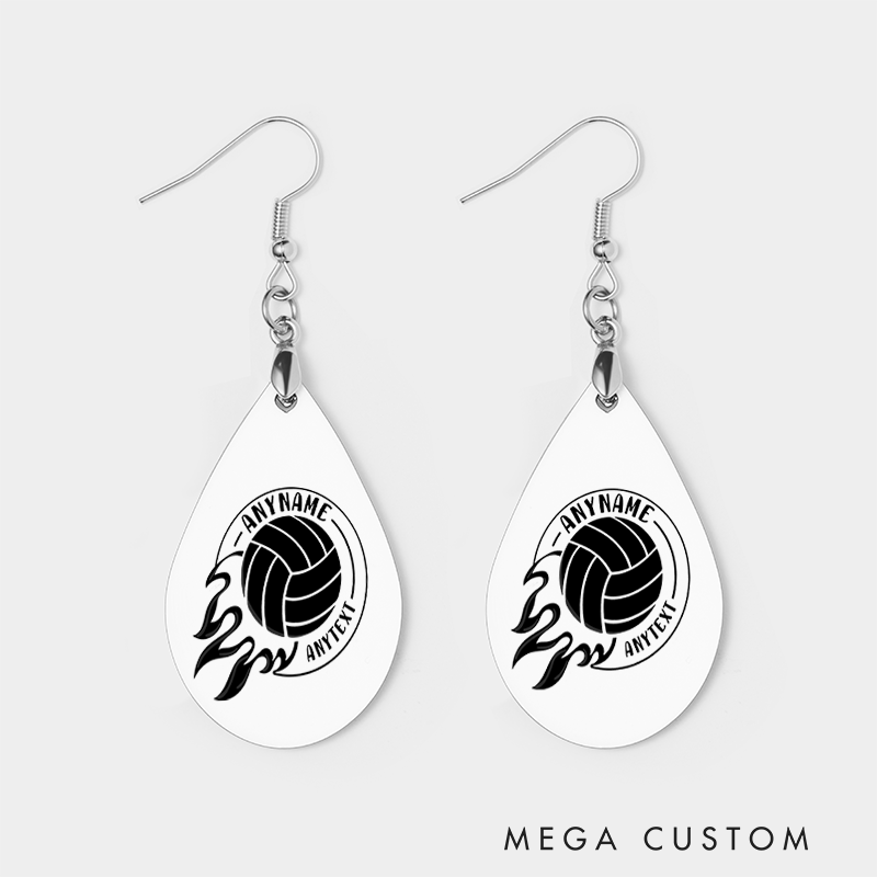Personalized Volleyball Wooden Earrings with Name and Text with Dynamic Ball Design