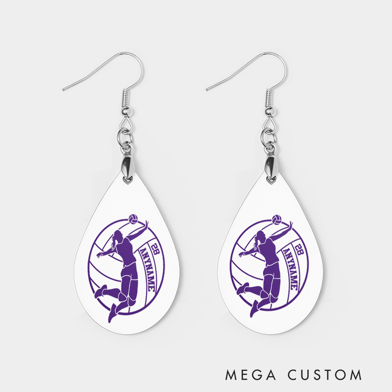 Personalized Volleyball Team Spirit Wooden Earrings with Custom Name and Number for Athletes and Fans