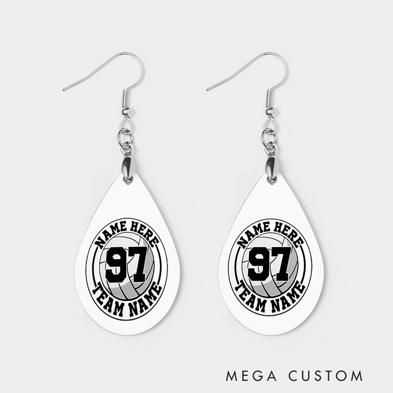 Personalized Volleyball 3D Wooden Earrings with Custom Team Name, Player Name and Number for Game Day