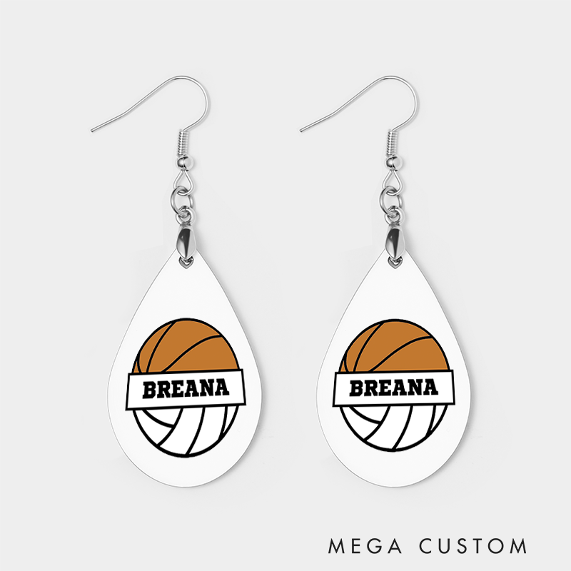 Personalized Volleyball and Basketball Design Wooden Earrings with Custom Team Name