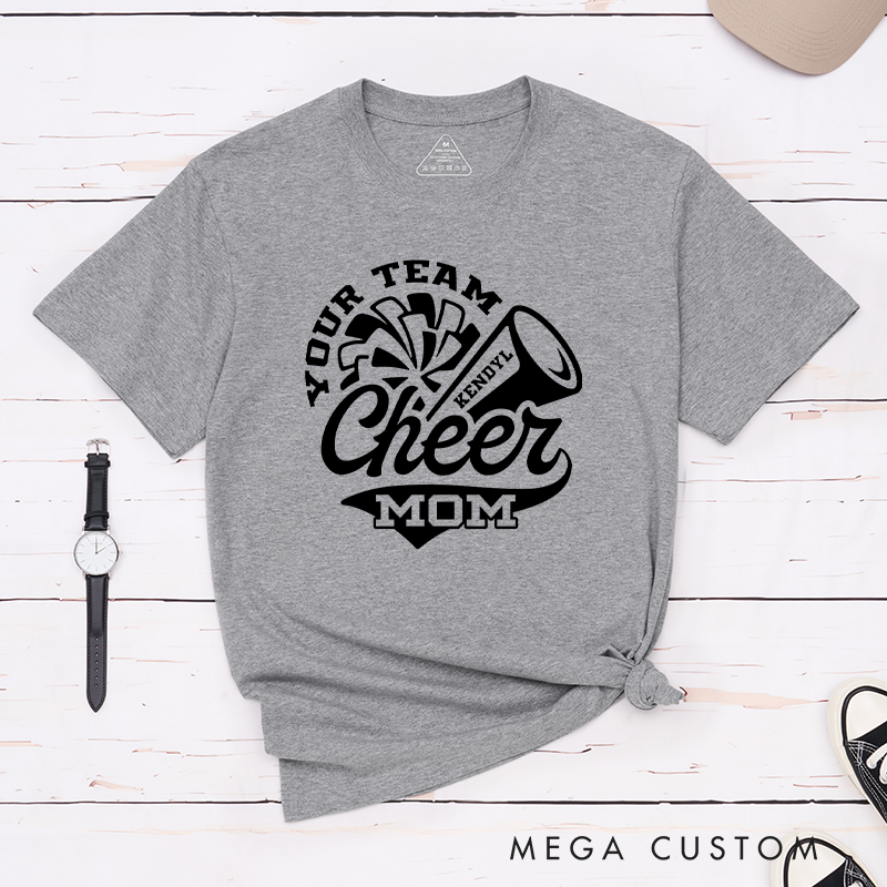 Personalized Cheer Mom T-Shirts Featuring Custom Team Name and Player Name on the Front for Game Day Spirit