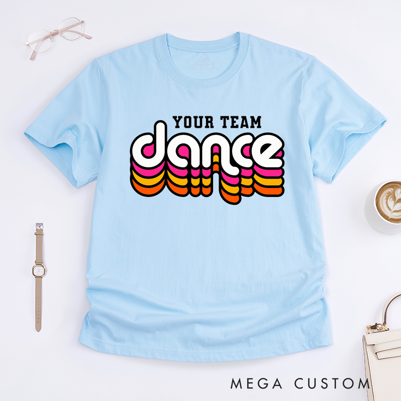 Personalized Dance Team T-Shirts Custom Name Retro Colorful Neon Design Matching Group Tee Unique Gift for Dancers Friends Family Event