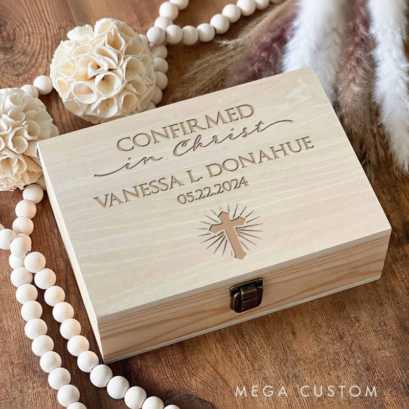 Personalized Confirmed in Christ Wooden Keepsake Box with Name and Date Religious Gift Confirmation Gift for Kids