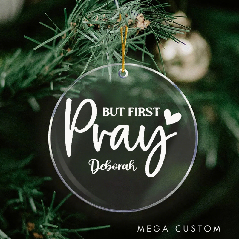 Personalized But First Pray Heart Ceramic Ornament with Name Church Christening Religious Gift Christian Bible Verse Gifts 