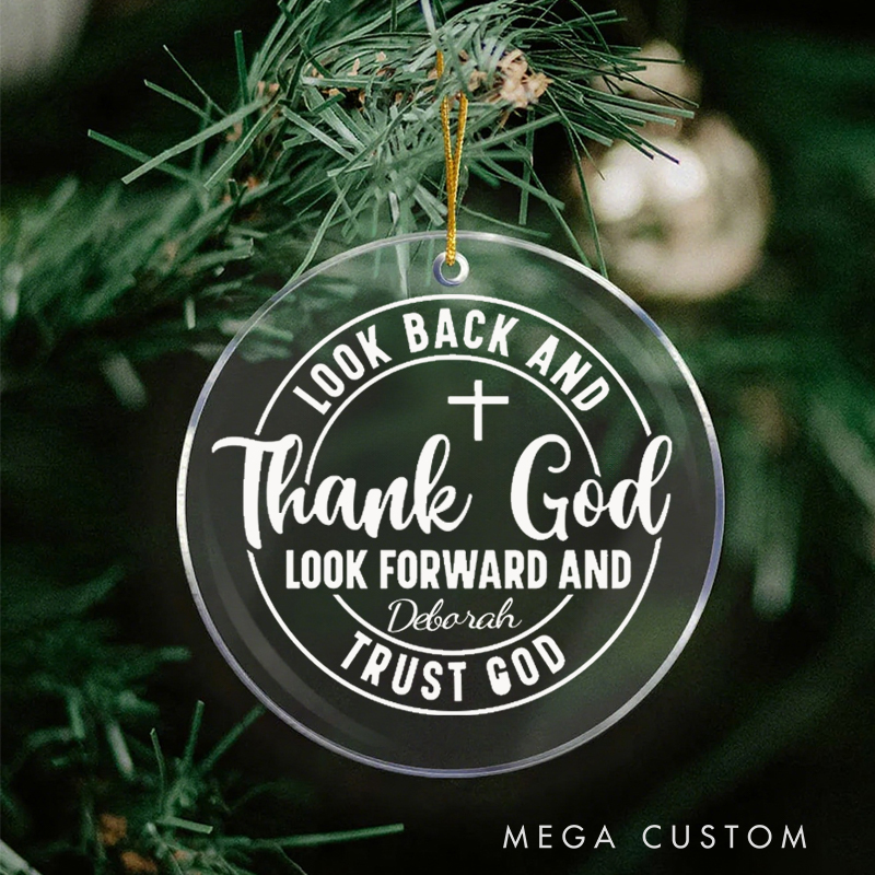 Personalized Look Back and Thank God Ceramic Ornament with Name Church Christening Religious Gift Christian Bible Verse Gifts 