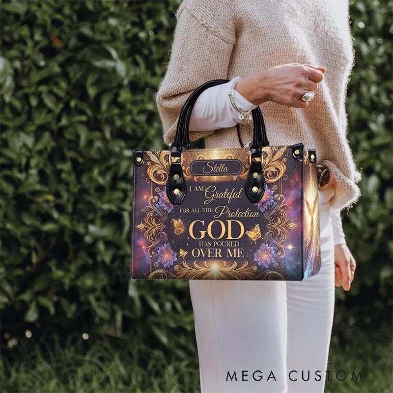 Personalized God Protection Leather Handbag with Name Religious Gift for Women Christian Gift for Her