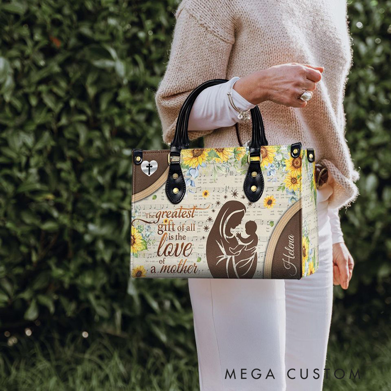 Personalized Mother's Love Leather Handbag with Name Religious Gift for Women Christian Gift for Mom Mother's Day Giftr Handbag with Name Religious Gift for Women Christian Gift for Her