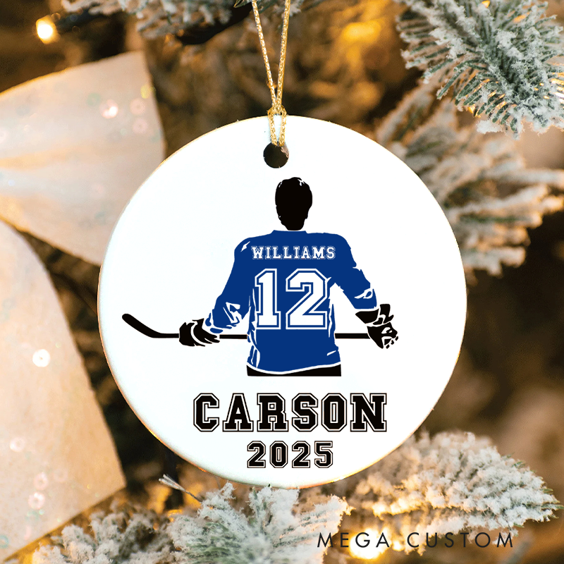 Personalized Hockey Christmas Ornament with Custom Name, Number, Year