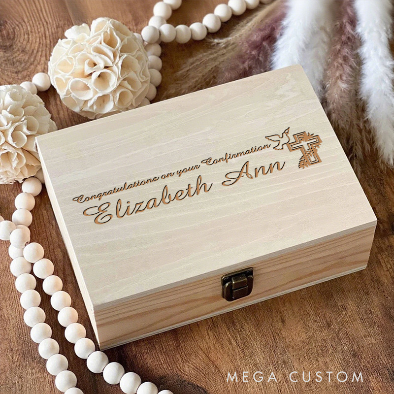 Personalized Dove Cross Wooden Keepsake Box with Name Religious Gift Confirmation Gift for Christians