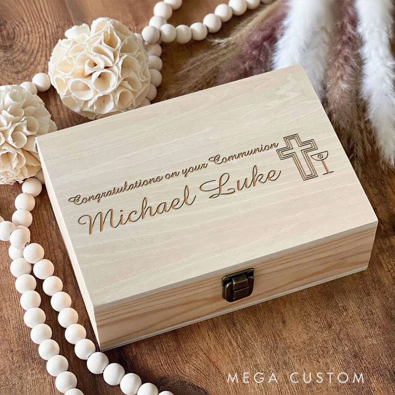 Personalized Wooden Keepsake Cross Box with Name Religious Gift First Holy Communion Gift for Christians