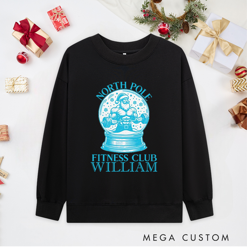Personalized Christmas Classic Ugly Sweatshirts with Santa Snow Globe for Fitness Enthusiasts Bodybuilders and Gym Lovers