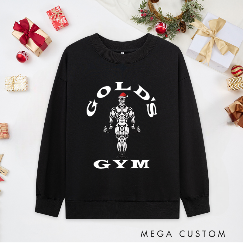 Personalized Christmas Classic Ugly Sweatshirts with Bodybuilder with Santa Hat Print for Fitness Enthusiasts Bodybuilders and Gym Lovers