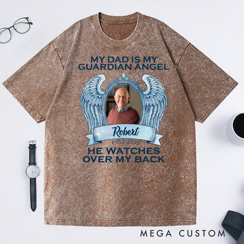 Personalized in loving Memory Washed T-Shirt Rest in Peace Shirt Heaven Shirt Custom Photo Shirt My Dad Is My Guardian Angel Shirt