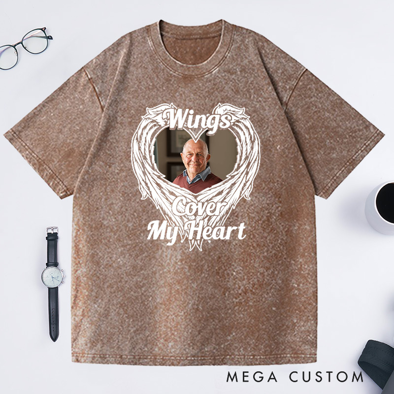 Personalized Memorial Washed T-Shirt Custom Funeral Photo Shirt Remembrance Shirt Sympathy T-Shirt for Loss of Father or Loved One Condolence Gift