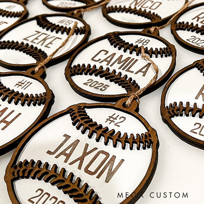 Personalized Wooden Baseball Christmas Ornament with Custom Name Number and Year  