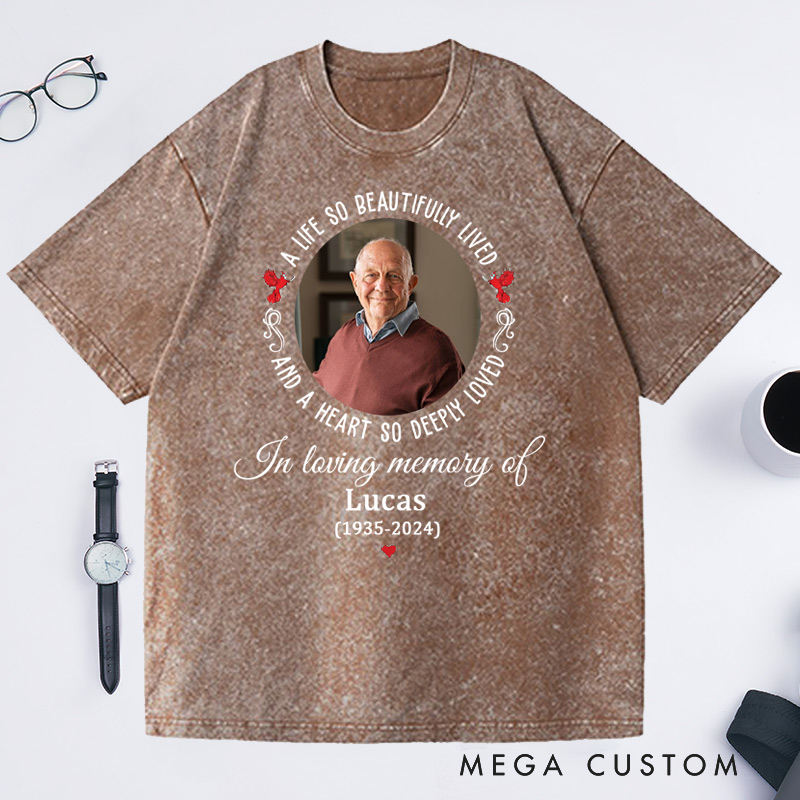 Personalized Memorial Washed T-Shirt Custom Funeral Photo Shirt Rest in Peace Memory Shirt Remembrance Shirt Gift for Loss of Grandfather or Loved One
