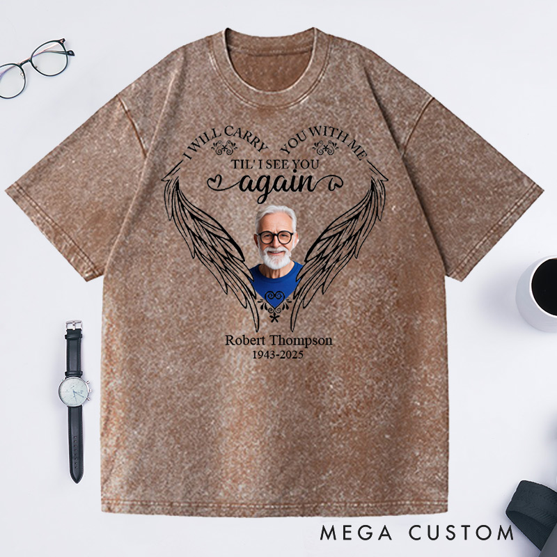 Personalized Memorial Photo Washed T-Shirt Remembrance Tees in Loving Memory Shirt Sympathy Gift for Loss of Father Funeral Keepsake
