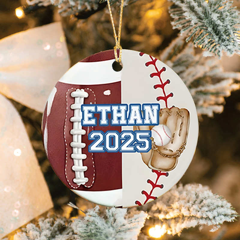 Personalized American and Baseball Design Ceramic Christmas Ornament with Custom Name and Year  