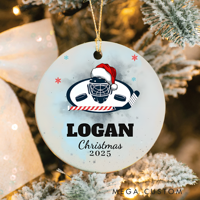 Personalized Hockey Christmas Ornament with Custom Name and Year Design