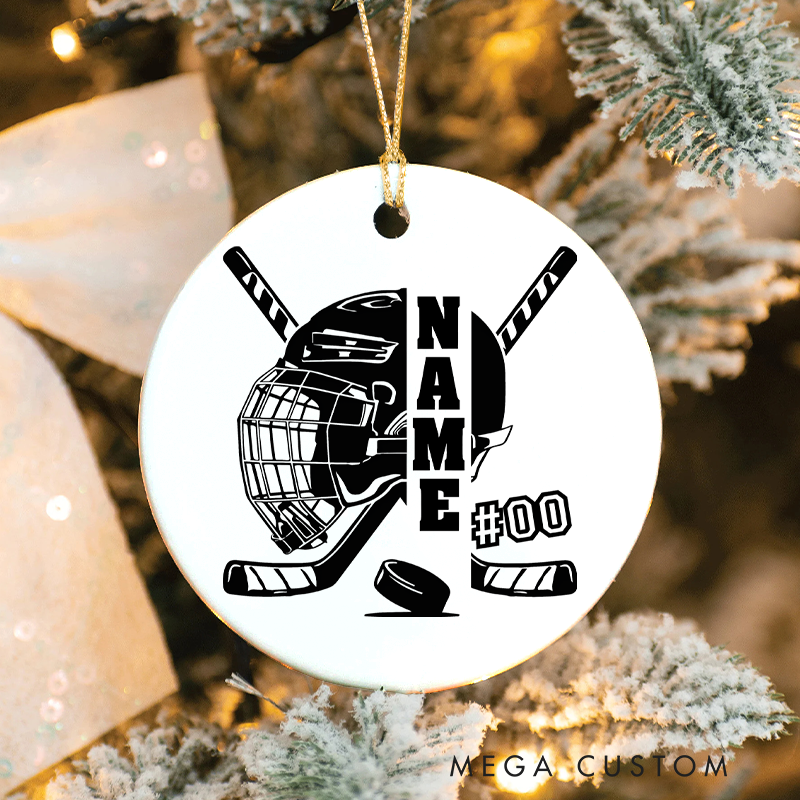 Personalized Hockey Ornament with Custom Name and Number Design