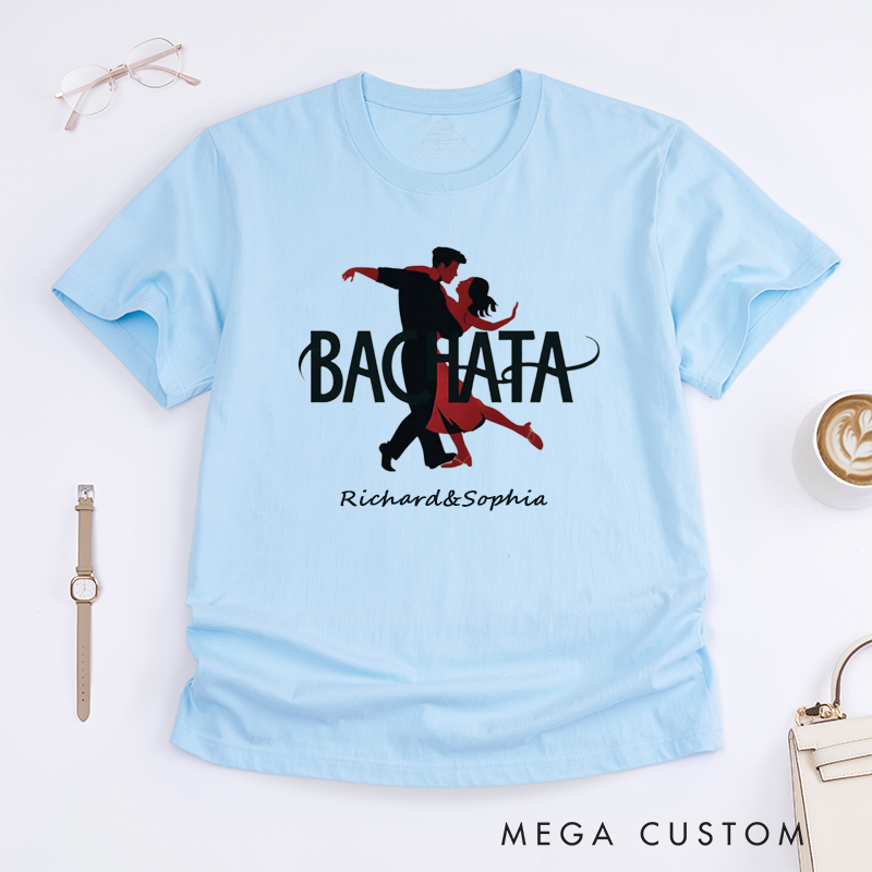 Personalized Bachata Dance T-Shirts Unisex Latin Dance Lover Gift Custom Name Shirt for Bachata Enthusiasts Unique Couples Dancing Tee