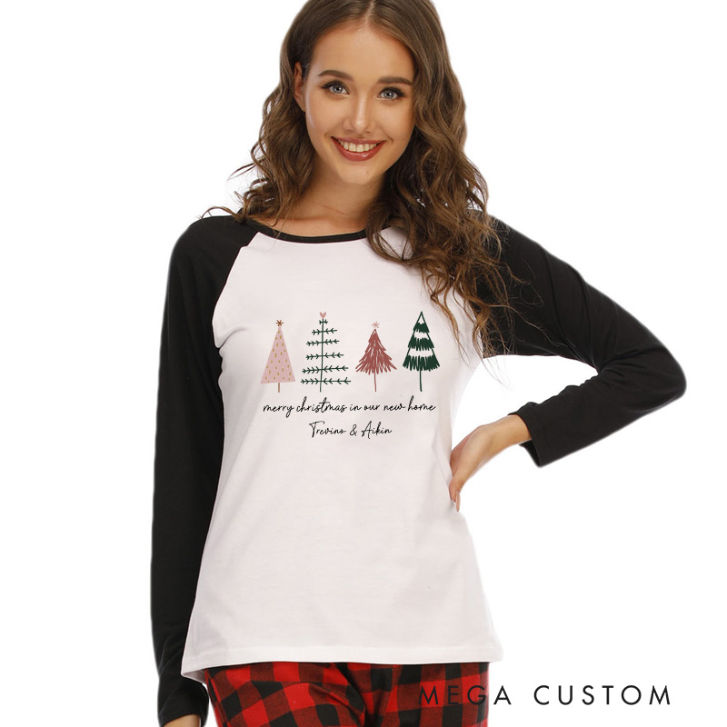 Personalized Merry Christmas in Our New Home Adult Pajamas Custom Name Housewarming Holiday Sleepwear Festive Loungewear for Families