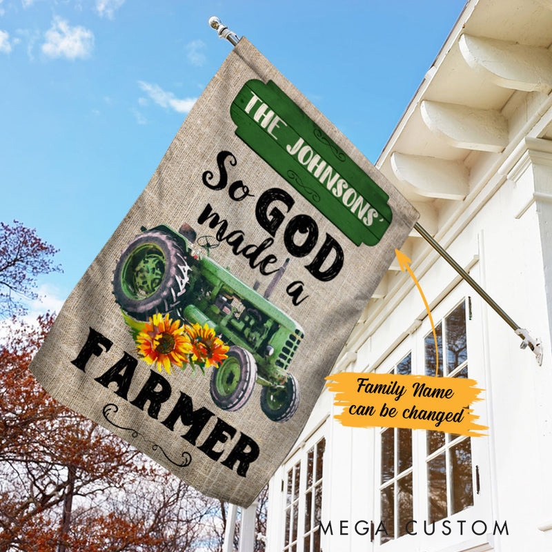 Personalized Farm God Blessing Green Tractor Garden Flag with Family Name Yard Porch Decor Religious Gift for Family Christian