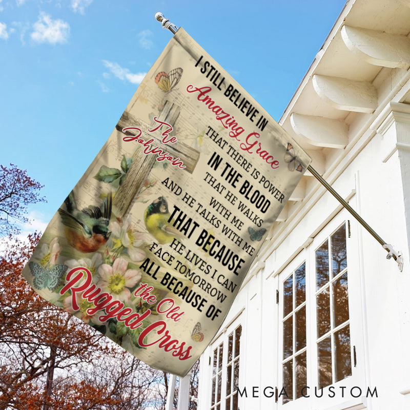 Personalized The Old Rugged Cross Jesus Garden Flag with Family Name Yard Porch Decor Religious Gift for Family Christian